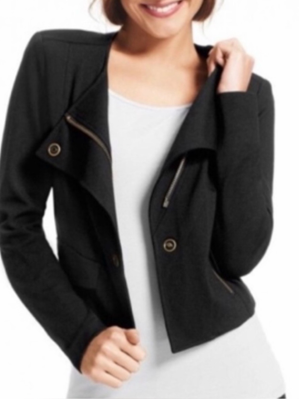 CAbi Black Moto Jacket Gold Grommets Asymmetric Zip Size XL Like New